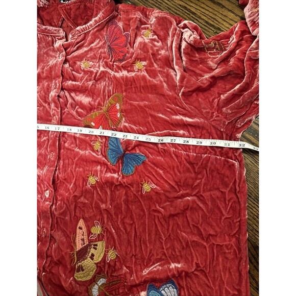 Johnny Was Tunic Shirt Button Up 3XL‎ Red Velvet Oversized Floral Embroidered - Picture 13 of 15